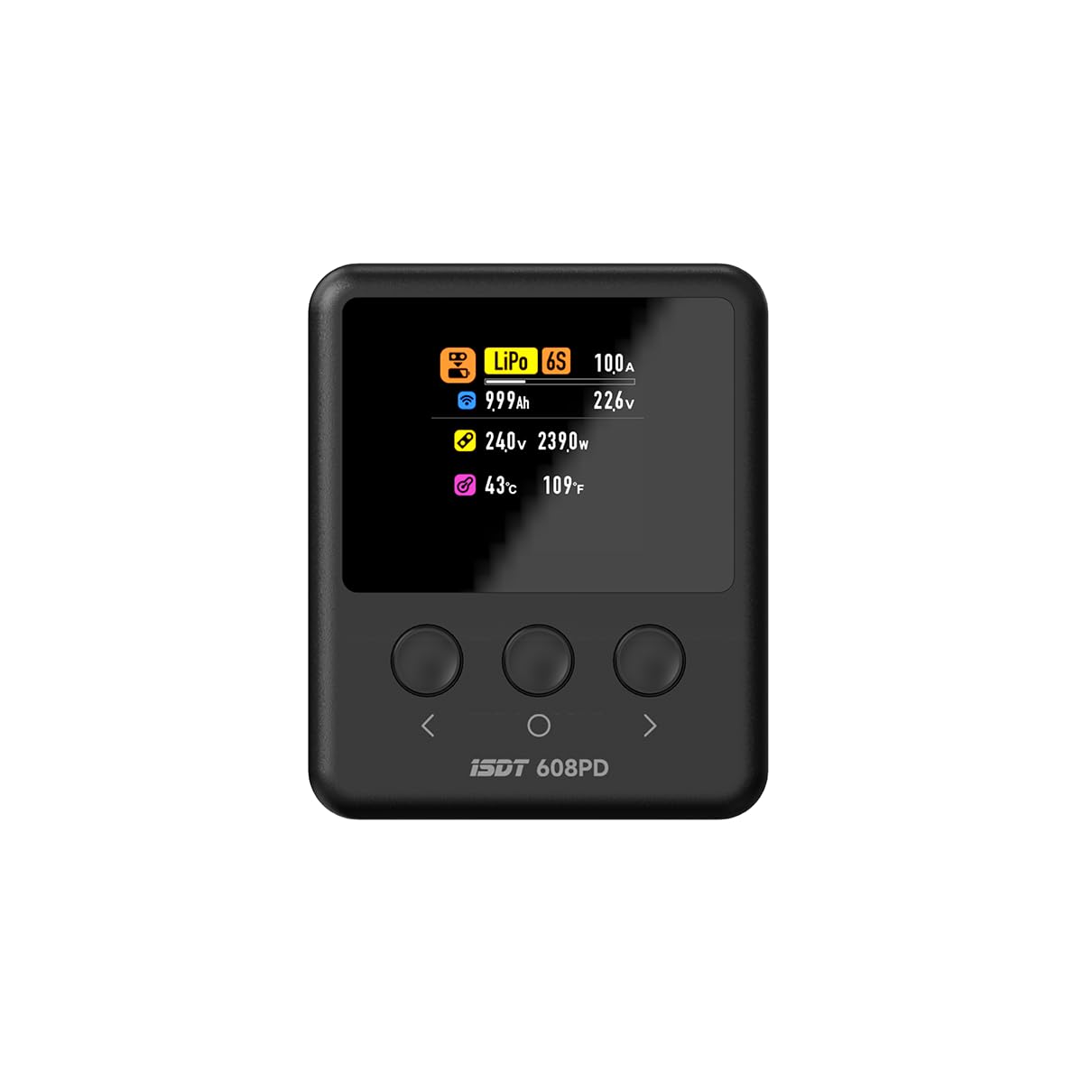 ISDT 608PD Lipo Ladegerät, 240W/10A USB C 140W/5A Smart Digital Balance Entladung für RC Batterien - LiFe/Lilon/LiPo/LiHV (1-6S), NiMH (1-16S), Pb (1-12S)