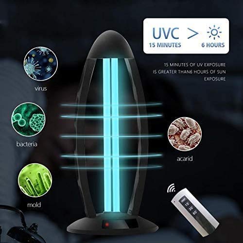 BOBOTATA Ultraviolet Germicidal Lamp UV Disinfection Light Mobile Quartz Tube 360 ° UV-C Cleaner Household Lamp 38W