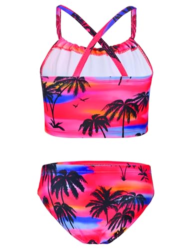 Image of TENVDA Girls Swimsuit 2-Piece Halter Tankini Set Beach Sport Bathing Suit UPF 50+ Swimwear