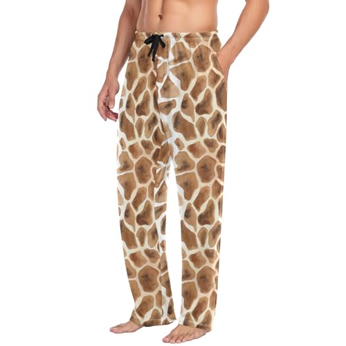 Giraffe Print Men's Pajamas Pants Cotton Sleep Bottoms Pants Lounge Sleepwear - S4