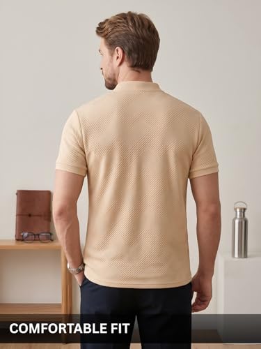 Image of Leriya Fashion Men's Textured Mandarin Collar T-Shirt | Premium Casual Polo Style T Shirt for Men | Smart Casual Office, Party &Everyday Wear