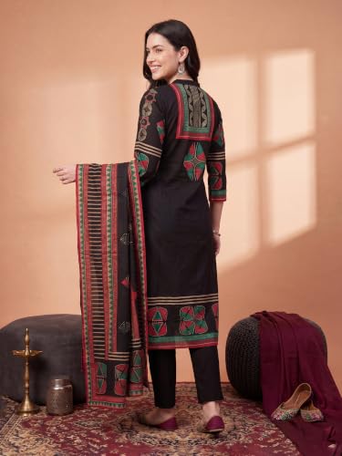 Image of INDO ERA Women's Pure Cotton Abstract Printed Mirror Work Kurta & Pant with Dupatta Set (IEAI13205)|Cotton Suits For Women With Dupatta