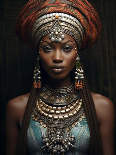 Reofrey DIY Diamond Art Kits for Adults Africa, Woman Full Drill Round Rhinestone Diamond Painting Kits, Cross Stitch Embroidery Canvas for Crafts Decor (30x40 cm/ 12x16 inch)