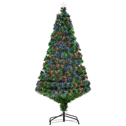 HOMCOM Pre-Lit Fibre Optic Artificial Christmas Tree Holiday Xmas Décor with Tree Topper Multi-Colour (5ft 150cm)