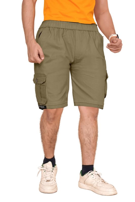 Men's Cotton Regular Fit Solid Shorts, 5 Button Pockets Cango Shorts