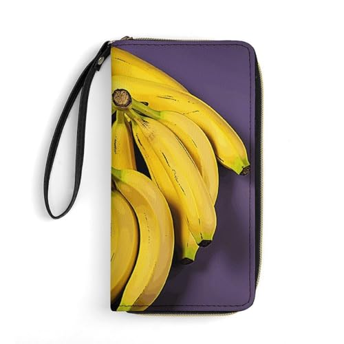 Womens Leather Wallets Unique Banana Fruit Wallet for Women Large Capacity Card Phone Holder Ladies Purse with Wriststrap