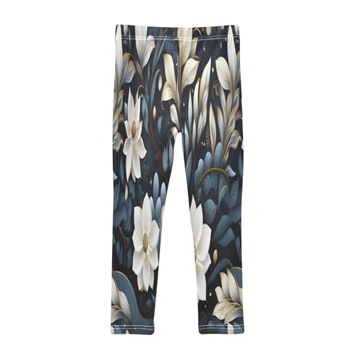 Bolaz Toddler Girls Leggings Printed Yoga Pants Leggings White Floral Blue Leaves for Kids2