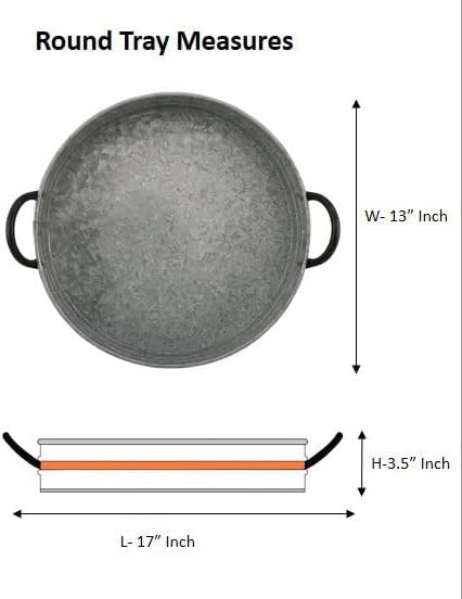 Galvanized Metal Serving Trays with Copper Strip and Iron Black Handles,Farmhouse Tray, Decorative Centerpiece for Coffee Table or Dining Table, Rustic Utility Trays for All Purpose, Round Trays… - Image 4