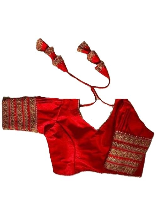 Vichitra Silk Embroidered Women Blse Festive Ethnic Short Sleeve Saree Designer Traditional Elegant Top-image-10