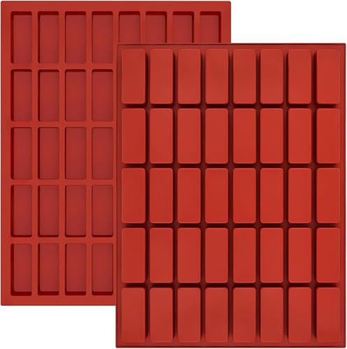 Socluer 2 Stück Rechteckige Silikonform mit 40 Mulden, Schokolade Riegelform für Müsliriegel, Gummi, Trüffel, Gelee, Praline, Eiswürfel