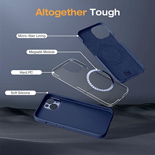 Lk [3 In 1] Silicone Case For Iphone 14 6.1-Inch, 2 Pack Tempered Glass Screen Protector + [Metal Individual Ring] Camera Lens Protector, [All-Round Protection] Phone Case With Magsafe Support,Navy #TOP2