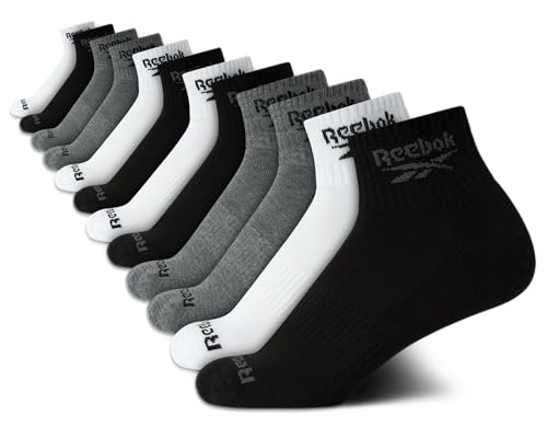 Reebok Boys' Quarter Socks - 12 Pack Stretch Performance Quarter Cut Arch Support Socks - Cushioned Athletic Socks for Boys