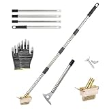 Kosmoflux Fugenkratzer mit langem Stiel 160cm, 4-in-1 Unkrautentferner & Unkrautbürste Set, Schnellarretierung ohne Schrauben für Pflasterfugen und Terrassen, Fugenbürste Metall