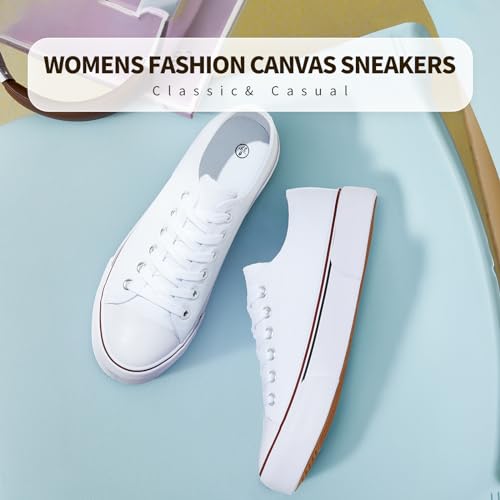 Image of hash bubbie White Sneakers for Women Low Top Canvas Shoes Womens Canvas Sneakers Women's Fashion Sneakers Slip on Casual Tennis Shoes