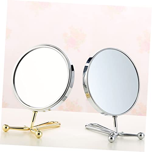Espejo de Maquillaje Doble Cara Rotatorio para Mujer Plata miniatura 7