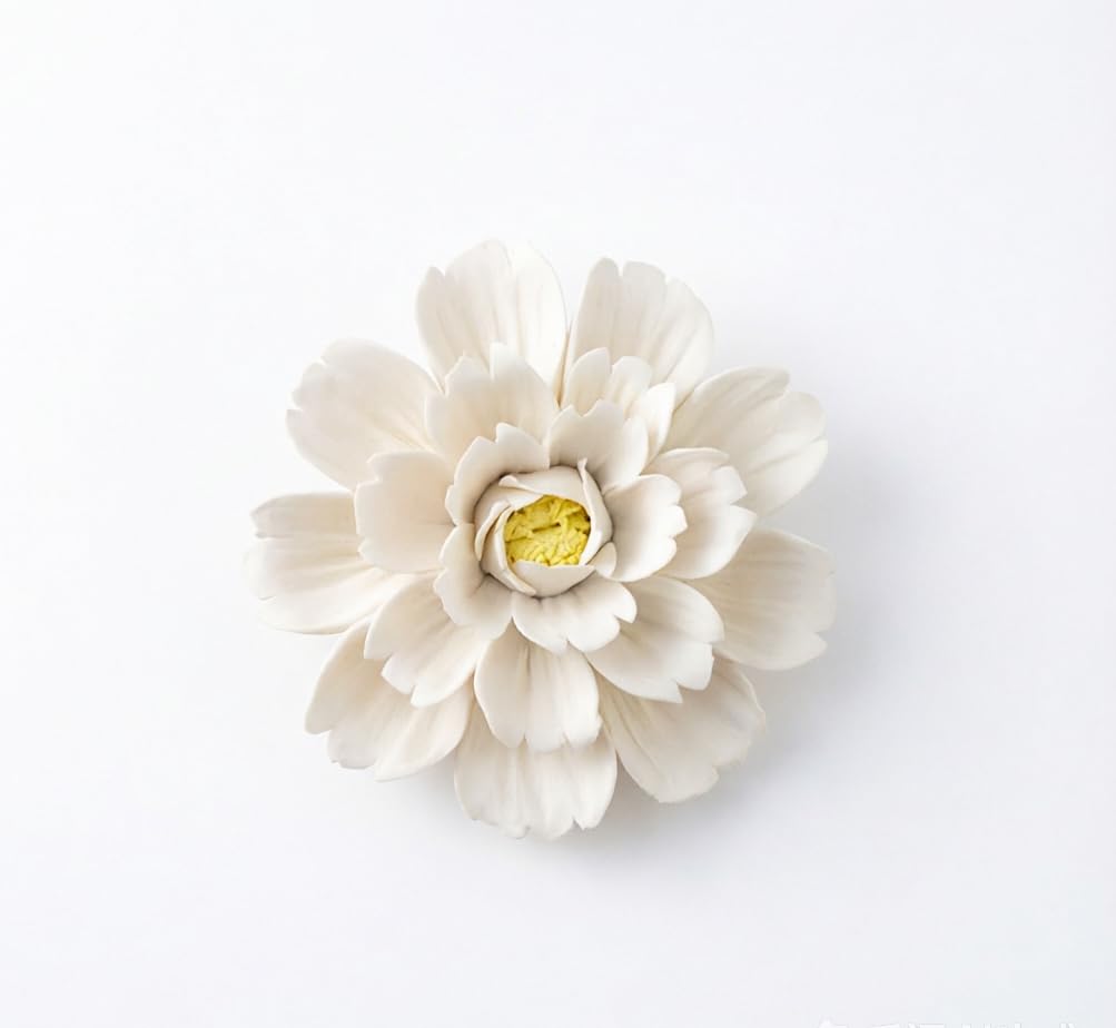 AMERRY White, Peony, 3.54",Ceramic Flowers Wall Art,3D Artificial Flower Wall Art Décor ，Handmade Wall Art Hanging Sculpture， Porcelain Flower Wall Décor for Home，Hallway