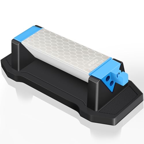 Diamond Sharpening Stone,3 Side 400/1000/6000 Grit Premium Industrial Diamond & Ceramic Whetstone Knife Sharpener Stone with Edge Grip Holder and Non-Slip Base