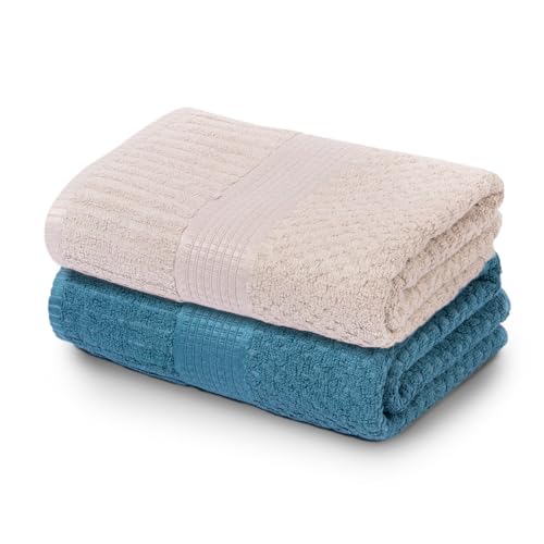 Image of Mush Hearth & Haven Bamboo Towels for Bath Large Size | 450 GSM Bamboo Bath Towel for Men & Women | Soft, Highly Absorbent & Quick Dry | Pack of 2, 70 X 140 cms (Teal & Slate Grey)
