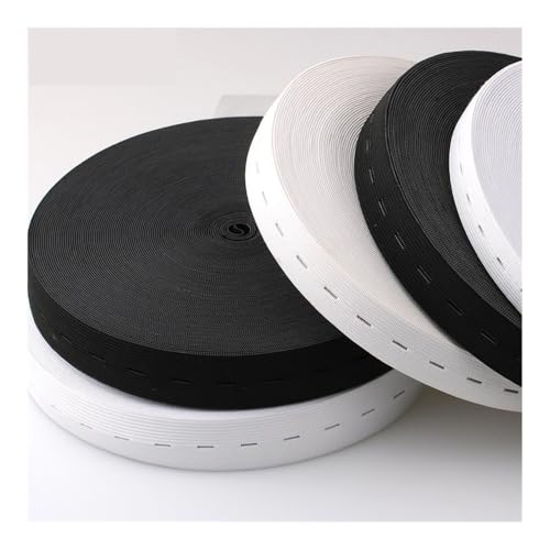 20/25mm Black White Adjustable Buttonhole Elastic Belt Pregnant Women's Pants Crochet Elastic Flat Eyelet Button Elastic Belt(Black,1M_25MM)3