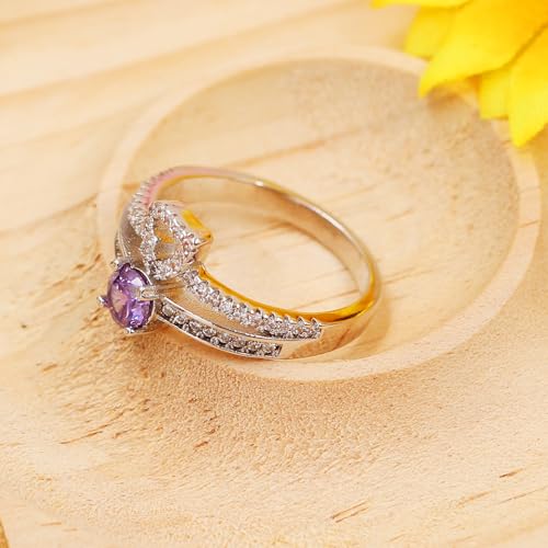 Women's Heart Hollow Ring with Zircon Gemstone | Purple Blue Green Pink Yellow & Multicolor Options | Stylish Crystal Ring for Love Family and Friendship for Valentine's Day Proposal Y27184