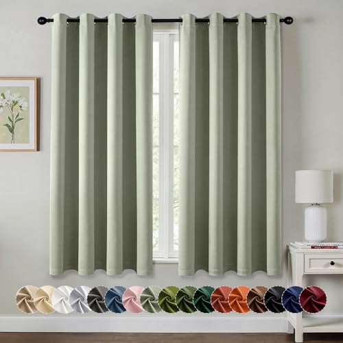 Image of MIULEE Blackout Curtains for Bedroom Living Room 2 Panels, Thermal Insulated Room Darkening Drapes Grommet Noise Reducing Light Blocking Window Treatments 68 Inches Long 55x68 Inch Sage Green