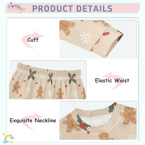 Pajama Sets Long Sleeve Gingerbread Snowflakes Pattern Soft Comfy Sleepwear 2 Piece PJS 3-8T4