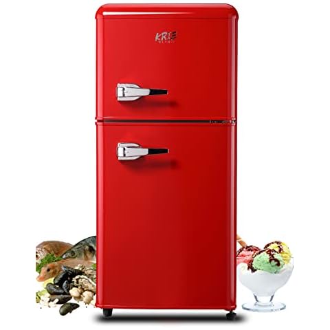 KRIB BLING 3.5 Cu.Ft Refrigerator 2 Door 7 Level Adjustable Thermostat Control Top-Freezer Refrigerator Lock Fresh Energy Saving Red (KB03-FLS-80G-RED) Cover