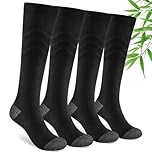 SukModen Compression Socks for Women & Men, 2 Pairs Bamboo Viscose 15–20mmHg, Knee High Cushioned Flight & Travel Support Socks for Work, Pregnancy, Nursing, Flying, Sports, Long Standing