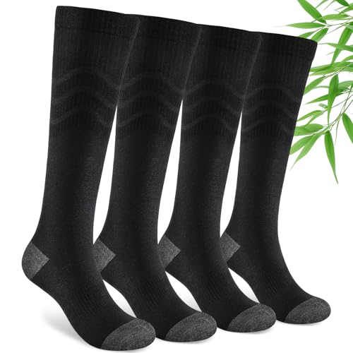 SukModen Compression Socks for Women & Men, 2 Pairs Bamboo Viscose 15–20mmHg, Knee High Cushioned Flight & Travel Support Socks for Work, Pregnancy, Nursing, Flying, Sports, Long Standing