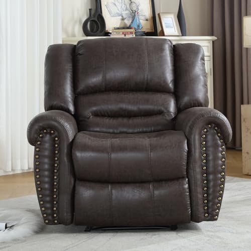 Image of CANMOV Leather Recliner Chair Set of 2, Classic and Traditional Manual Recliner Chair with Comfortable Arms and Back,Manual Single Recliner Sofa for Living Room, Dark Grey