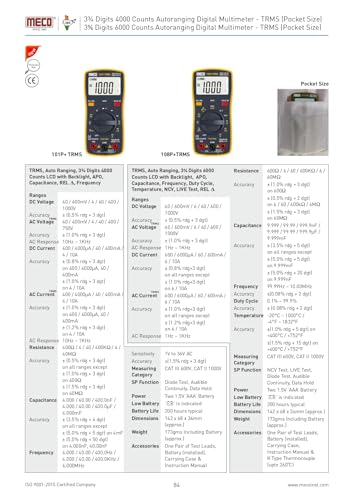 Image of MECO 108P+TRMS Digital Multimeter, 6000 Counts Auto Ranging, AC /DC Voltage Current Tester, Resistance Capacitance Frequency Temperature NCV Tester with Backlight