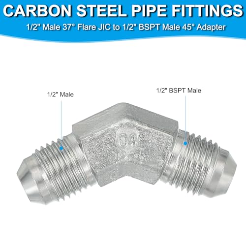 Image of PATIKIL Hex Reducing Nipple Connectors Pipe Adapter 1 /2 inch Male 37 Flare JIC x 1 /2 inch g Male 45 Adapter, Pipe Fitting Reducer Nipple Adapter Plated Steel Hydraulic Fitting