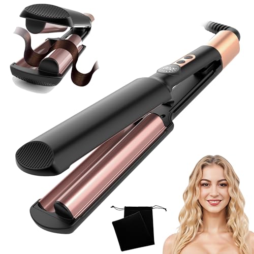 Mini Plancha Ondulada para Cabello, Rizador de Ondas de Playa, Ondulador de Pelo de Sirena Para Cabello Ondulado, Rizador Ondulado Portátil, Nuevos Mini Rizos, 5 Temperaturas 120-200 ℃ (Negro)
