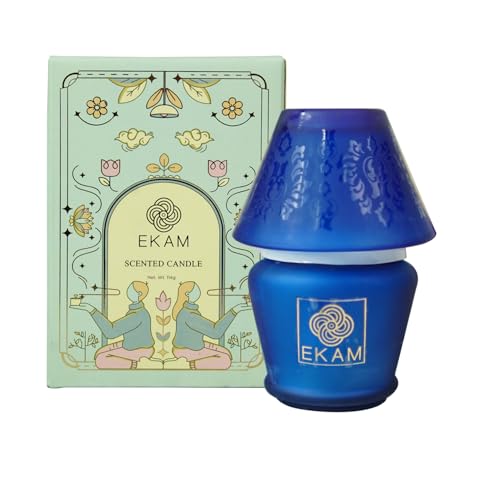 Image of EKAM Scented Frost Glass Lampshade Candle | Black Tea & Pomegranate Scented Candle | Luxury Fragrances| Ideal for Home Decor, Aromatherapy & Gifting | 22 Hours Burn time |114 g