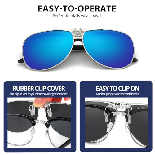 Image of Trysee Polarized Clip on Sunglasses Over Prescription Glasses Aviator Style UV400 Protection Flip Up TS-CO-013