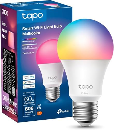 Tapo Ampoule Connectée WiFi, Ampoule LED E27 Multicolore 2500K-65...
