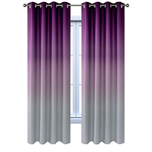 Yakamok Thermal Insulated Grommet Window Drapes Gradient Color Ombre Blackout Curtains Room Darkening