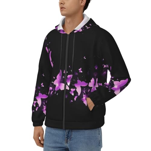Sweat à capuche violet zippé imprimé papillon EdWal homme - 2