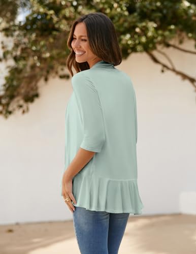 Image of Zeagoo Women's Open Front Cardigan 2026 Spring Summer Lightweight 3 /4 Sleeve Draped Ruffles Cardigans S-3XL