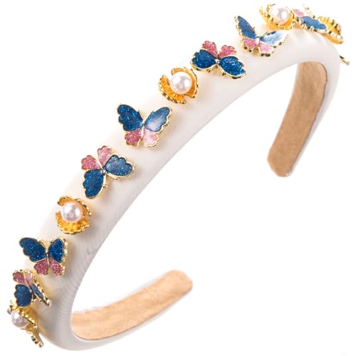 Diadema de mariposa con tachuelas para mujer, con perlas artificiales francesas, elegante diadema para fiestas, decoración para el cabello