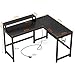 GreenForest L Shaped Gaming Desk with Power Outlets, 50.4 Inches Reversible Small Corner Computer Desk with Monitor Stand, Home Office Desk with Headphone Hook, Cup Holder, Black