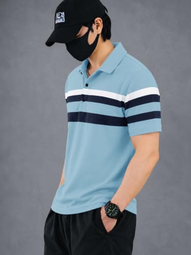 Image of Noble Monk Men's Striped Polo Neck Half Sleeve Casual T-Shirt with Regular Fit