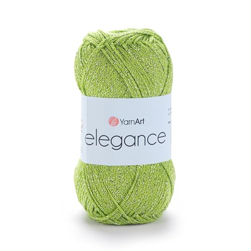 Image of YarnArt Elegance Sparkly Yarn - Metallic Cotton Blend, Fine Sport for Knitting & Crochet, Lightweight Thread for Shawls & Sweaters, 50g (130m), Green - (1, 114)