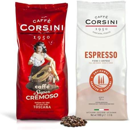 Caffè Corsini - Set Kaffeebohnenset Espresso zu Hause wie im Café, Intensiver Geschmack, 2x1Kg Gesamt 2Kg