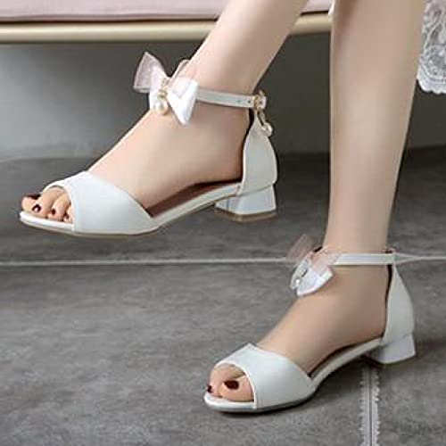 Summer Elegant Bow Peep Toe Ankle Buckle Low Chunky Heel Sandals Girls Sweet Banquet Mary Jane Princess Sandal #TOP6