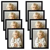 Golden State Art Set of Eight, 8x10 Black Frame - Easel Stand, Back Hangers, Flexible Back Tabs - Lightweight, Thin Profile, Acrylic Glass - Multi-Pack, Collage, Collection (8x10, Black)