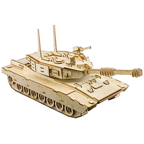 3D Wooden Puzzles Laser Engraving DIY Safe Assembly Constructor Kit Toy for Teens and Adults (Tank)