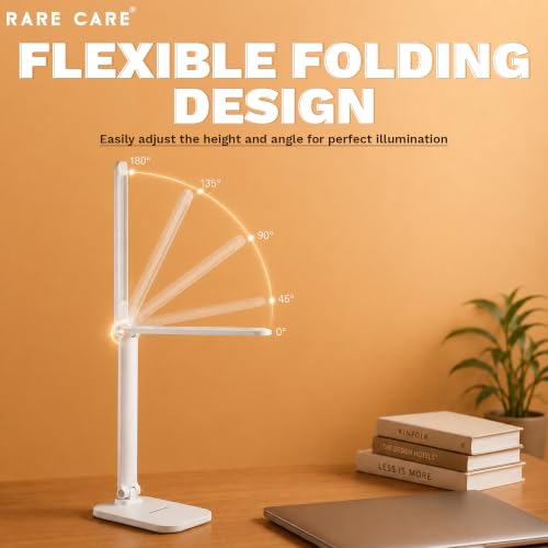Image of RARECARE Super Bright Table Lamp for Study Room, Rechargeable LED Light, 28 LEDs, 3 Light Modes, Foldable Design, 1200 mAh Battery (Super Bright Pro)