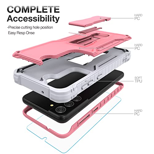 FITO for Samsung Galaxy S21 FE Case, Dual Layer Shockproof Heavy Duty Case for Samsung S21 FE 5G Phone with Screen Protector, Built-in Kickstand (Pink) by FITO - Image 4