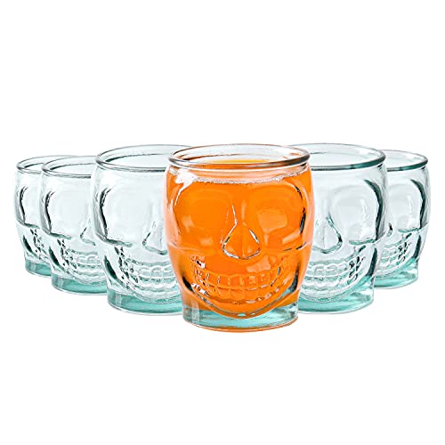 Upper Midland Products Sugar Skull Glass Tumblers - Set Of 6 Creepy Drinking Cups -15 Oz, Witchy Gifts, Goth Gifts For Women, Spooky Gifts - Gothic Kitchen Decor, Witchy Barware Skull Jar #TOP12